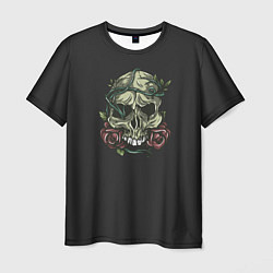 Мужская футболка Зеленый череп с розами