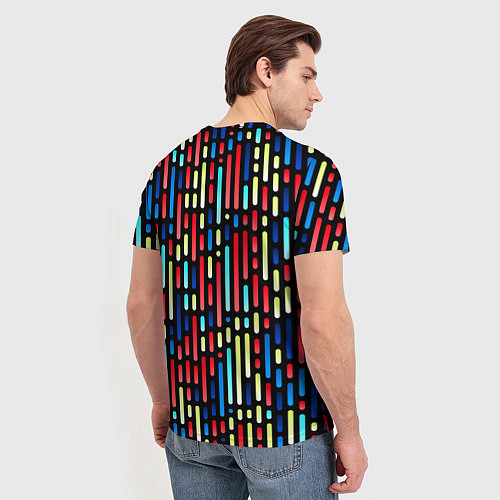Мужская футболка Неоновые полосы - авангардный паттерн / 3D-принт – фото 4