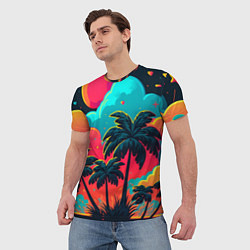 Футболка мужская Неоновые пальмы на закате, цвет: 3D-принт — фото 2