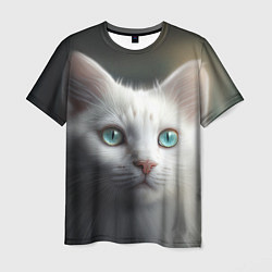 Мужская футболка Милый белый кот с голубыми глазами