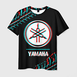 Мужская футболка Значок Yamaha в стиле glitch на темном фоне