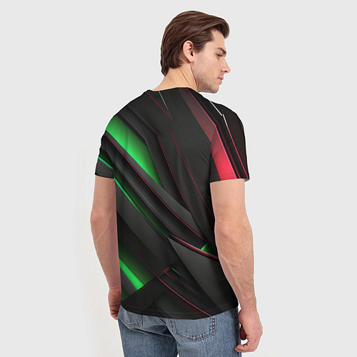Мужская футболка Объемная текстура с зеленым свечением / 3D-принт – фото 4