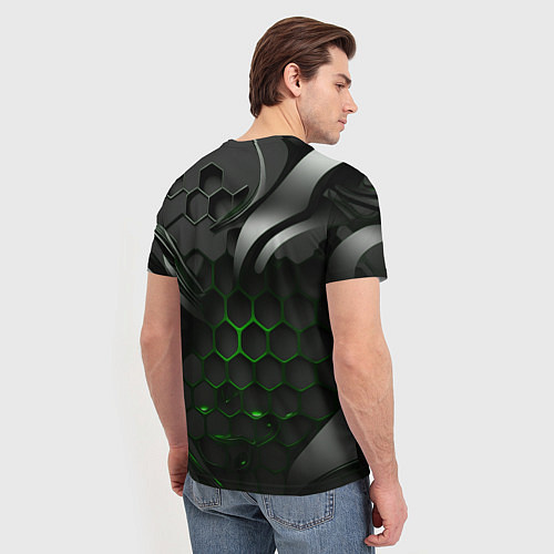Мужская футболка Черные плиты и зеленая сетка / 3D-принт – фото 4