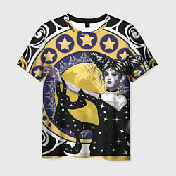 Мужская футболка Древняя богиня Никс и рамка в стиле модерн с луной