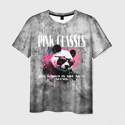 Мужская футболка Панда в розовых очках на сером фоне
