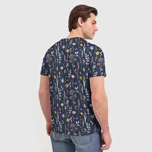 Мужская футболка Акварельная цветочная полянка / 3D-принт – фото 4