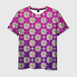 Мужская футболка Абстрактные разноцветные узоры на пурпурно-фиолето