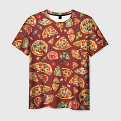 Мужская футболка Кусочки пиццы ассорти - акварельный паттерн