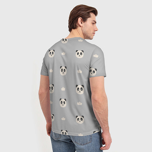Мужская футболка Пандочки и облачка - паттерн серый / 3D-принт – фото 4