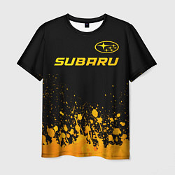 Мужская футболка Subaru - gold gradient: символ сверху
