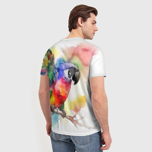 Мужская футболка Разноцветный акварельный попугай / 3D-принт – фото 4