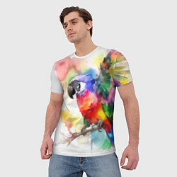 Футболка мужская Разноцветный акварельный попугай, цвет: 3D-принт — фото 2