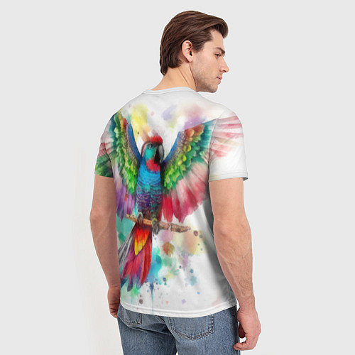 Мужская футболка Разноцветный акварельный попугай с расправленными / 3D-принт – фото 4