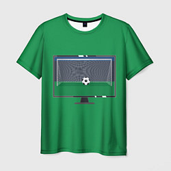 Мужская футболка Футбольный мяч и ворота на экране монитора