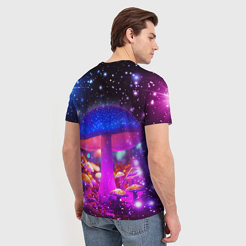 Мужская футболка Звезды и неоновые светящиеся грибы / 3D-принт – фото 4
