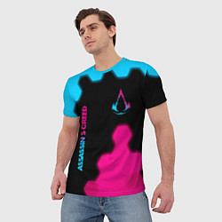 Футболка мужская Assassins Creed - neon gradient: надпись, символ, цвет: 3D-принт — фото 2