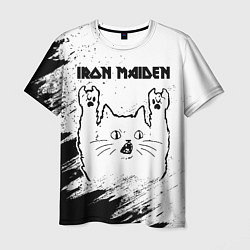 Мужская футболка Iron Maiden рок кот на светлом фоне