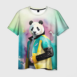 Мужская футболка Прикольный панда в модной куртке