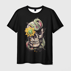 Мужская футболка Череп со змеей и цветок