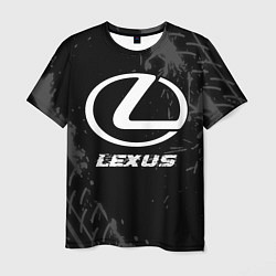 Мужская футболка Lexus speed на темном фоне со следами шин