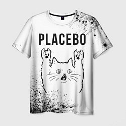 Мужская футболка Placebo рок кот на светлом фоне