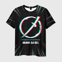 Футболка мужская Символ Akame ga Kill в стиле glitch на темном фоне, цвет: 3D-принт