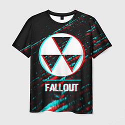 Мужская футболка Fallout в стиле glitch и баги графики на темном фо
