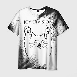 Мужская футболка Joy Division рок кот на светлом фоне