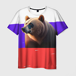 Мужская футболка Медведь на флаге России