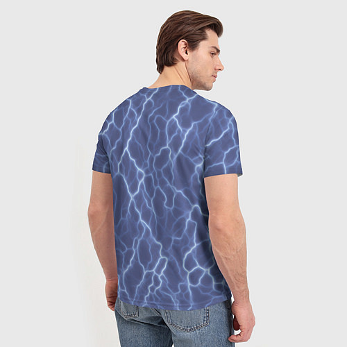 Мужская футболка Электрический разряд на голубом фоне / 3D-принт – фото 4