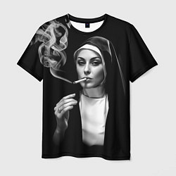 Мужская футболка Красивая монашка дымит сигаретой