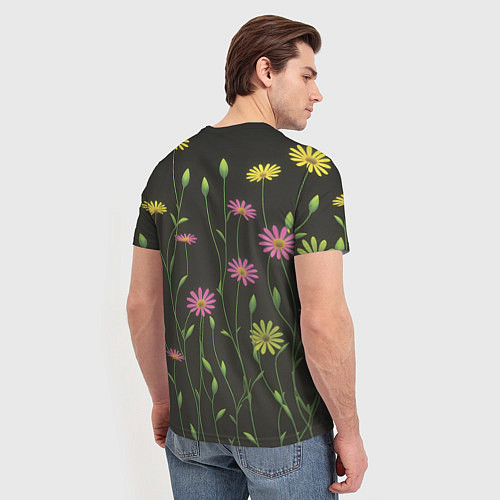 Мужская футболка Полевые цветочки на темном фоне / 3D-принт – фото 4