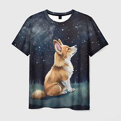 Мужская футболка Корги и звездное небо - акварель