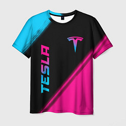 Мужская футболка Tesla - neon gradient: надпись, символ