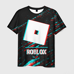 Мужская футболка Roblox в стиле glitch и баги графики на темном фон
