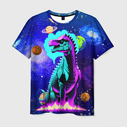 Мужская футболка Динозавр в космосе - неоновое свечение