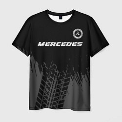 Мужская футболка Mercedes speed на темном фоне со следами шин: симв
