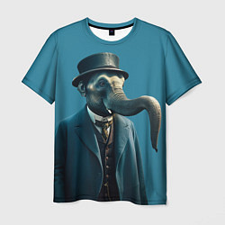 Мужская футболка Слон джентельмен в смокинге и шляпе