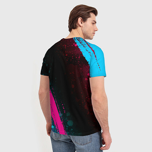 Мужская футболка Papa Roach - neon gradient: надпись, символ / 3D-принт – фото 4