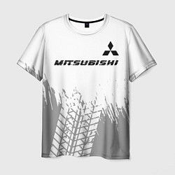 Мужская футболка Mitsubishi speed на светлом фоне со следами шин: с