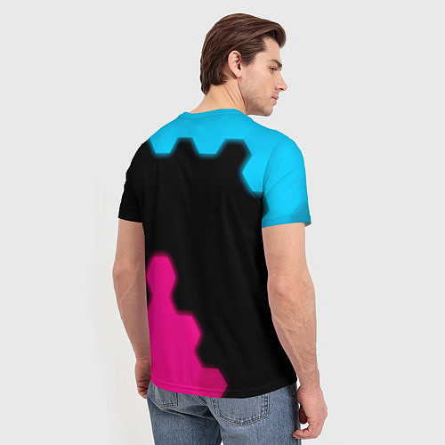 Мужская футболка Fallout - neon gradient: надпись, символ / 3D-принт – фото 4