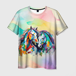Мужская футболка Две разноцветные лошади