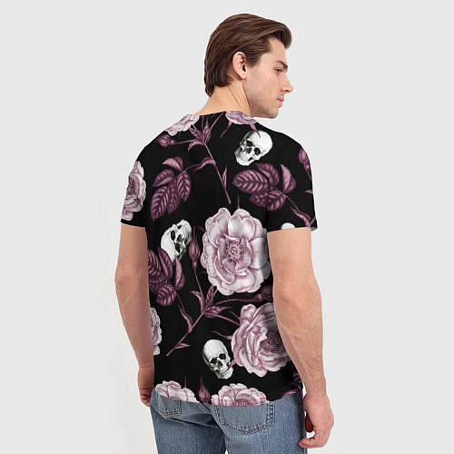 Мужская футболка Розовые цветы с черепами / 3D-принт – фото 4