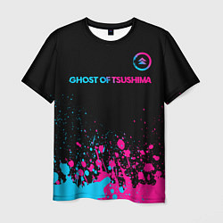 Мужская футболка Ghost of Tsushima - neon gradient: символ сверху
