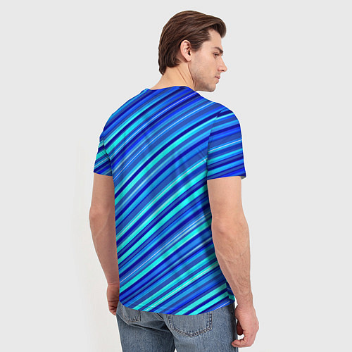 Мужская футболка Сине голубые узорчатые полосы / 3D-принт – фото 4