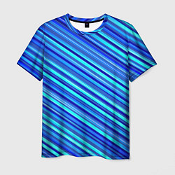 Мужская футболка Сине голубые узорчатые полосы