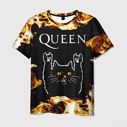 Мужская футболка Queen рок кот и огонь