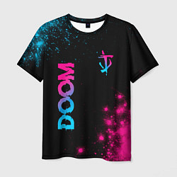 Мужская футболка Doom - neon gradient: надпись, символ