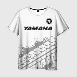 Мужская футболка Yamaha speed на светлом фоне со следами шин: симво