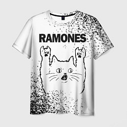 Мужская футболка Ramones рок кот на светлом фоне